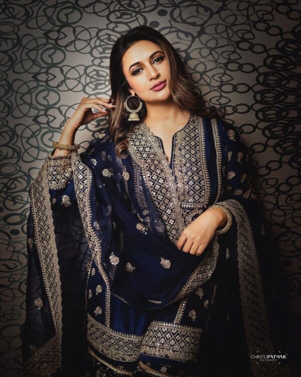 Navy Blue Color Sequence Work Sharara Suit