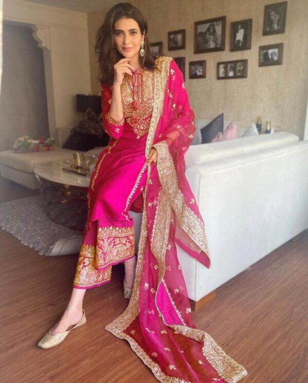 Pink Color Embroidery With Sequence Work Palazzo Suit