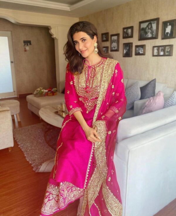 Pink Color Embroidery With Sequence Work Palazzo Suit - Image 2