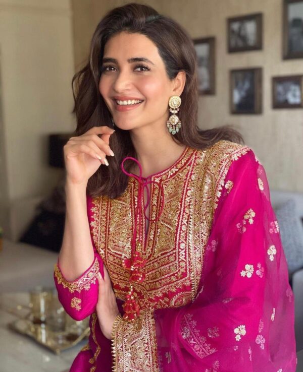 Pink Color Embroidery With Sequence Work Palazzo Suit - Image 3
