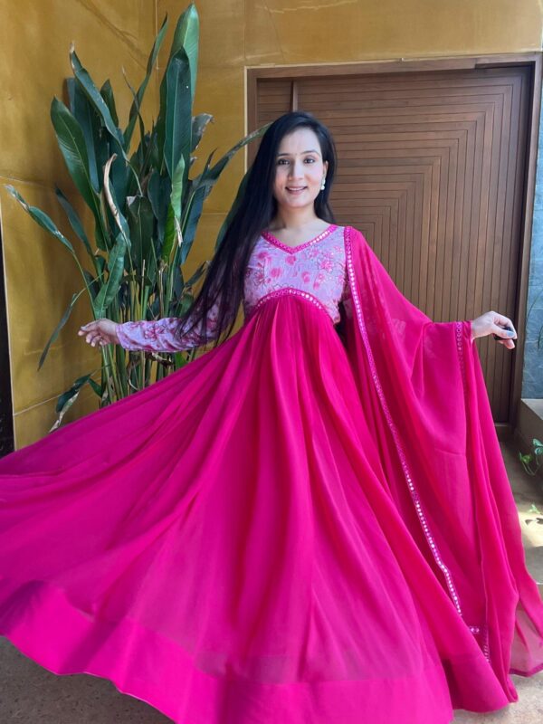 Pink Color Printed Georgette Gown