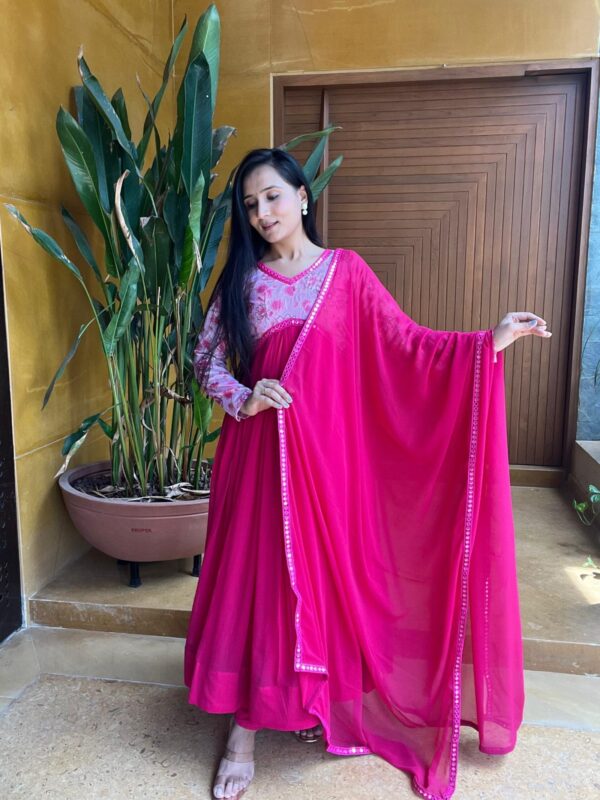 Pink Color Printed Georgette Gown - Image 2