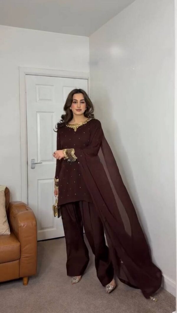 Embroidery Sequence Work Maroon Color Suit - Image 2