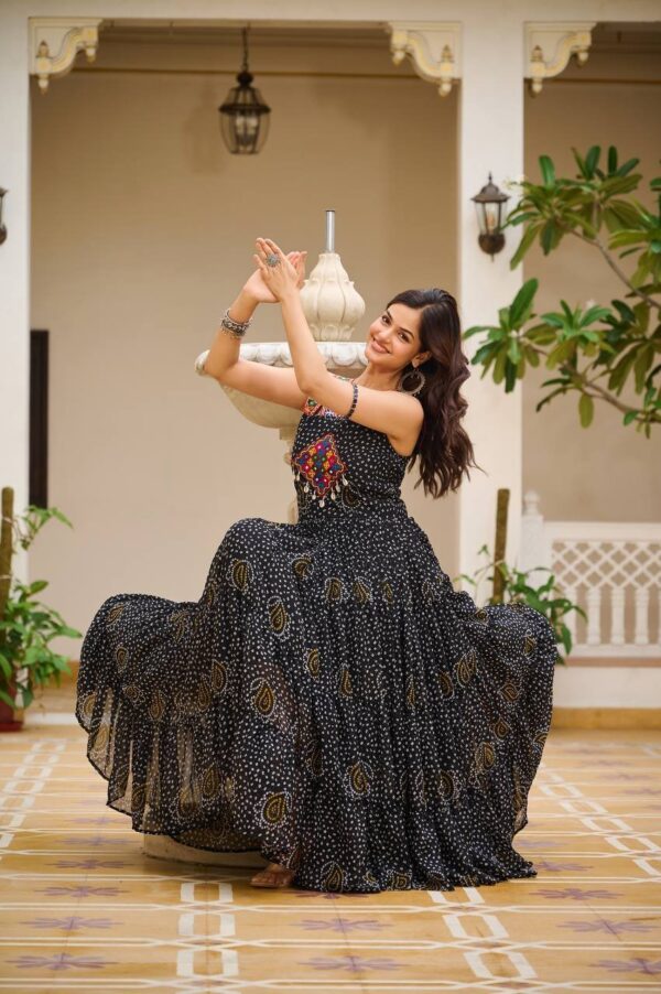 Navratri Collection Black Color Bandhni Print Gown