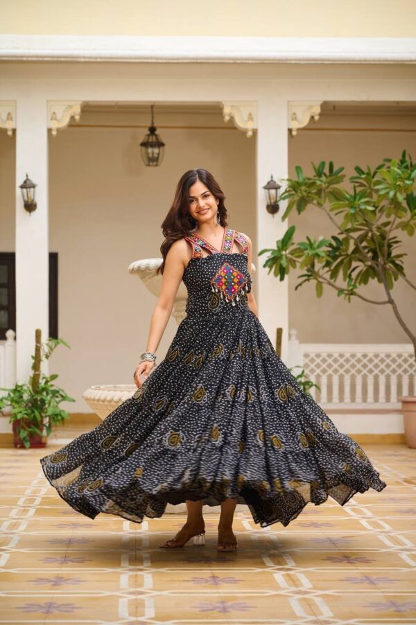 Navratri Collection Black Color Bandhni Print Gown - Image 5