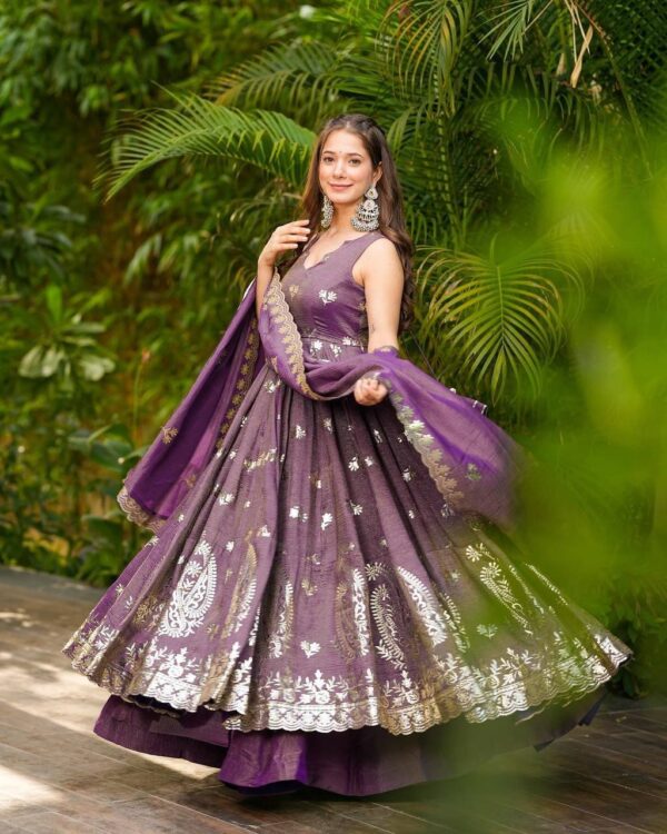 Crunchy Silk With Embroidery Work Onion Gown - Image 2