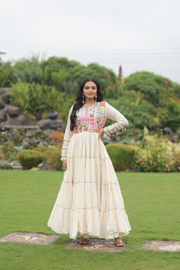 White Color Long Gown With Gota Patti Work