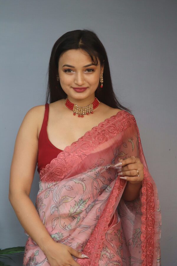 Unique Red Color Saree - Image 3