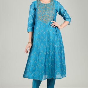 Elegant Blue Embroidered Kurti with Pants, Comfortable and Stylish Outfit for Daily Wear