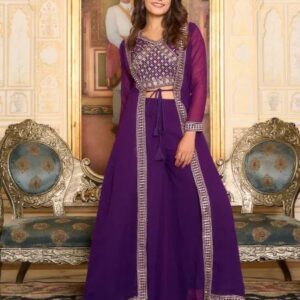 Beautiful Purple Embroidered Long Anarkali Gown with Dupatta