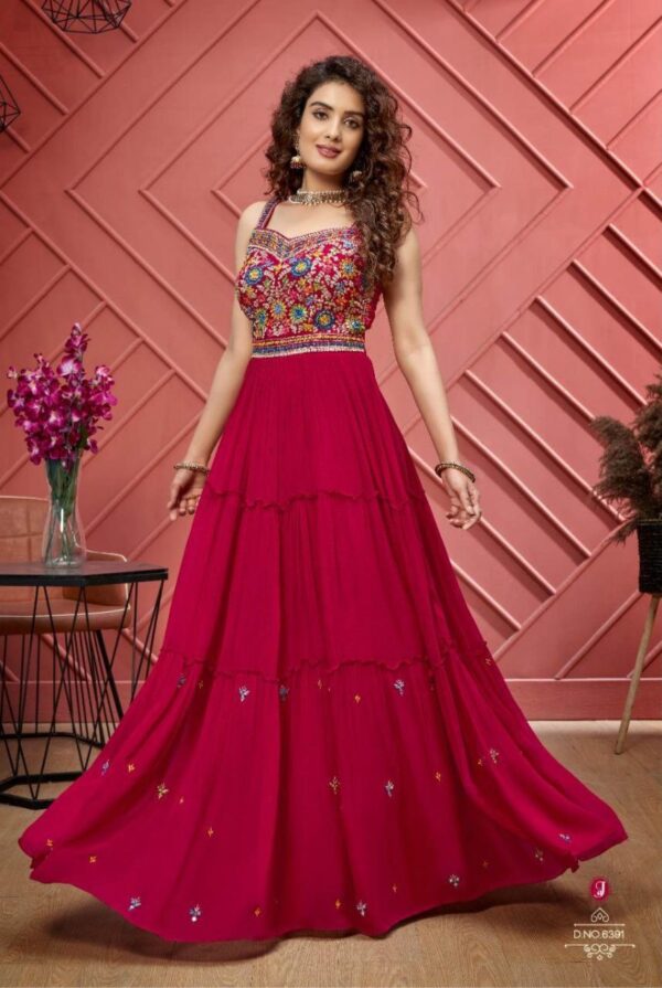 Beautiful Magenta Embroidered Gown with Floral Design, Stylish Layered Skirt, Soft Fabric