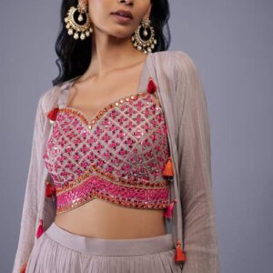 Trendy Designer Pink Embroidered Blouse with Tassels