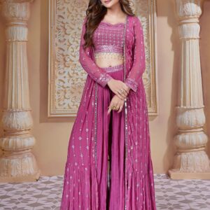 Stunning Pink Ethnic Ensemble with Embroidered Jacket for Festive Glow