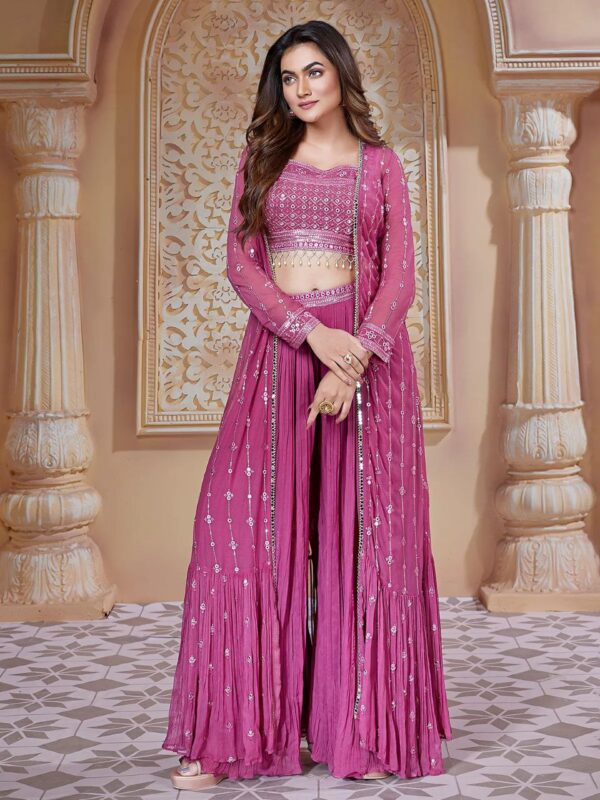 Stunning Pink Ethnic Ensemble with Embroidered Jacket for Festive Glow