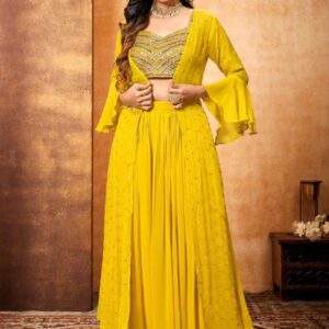 Vibrant Yellow Ethnic Set with Embroidered Jacket for Festive Charm