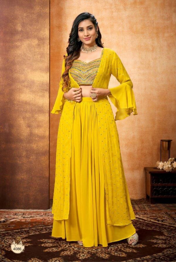 Vibrant Yellow Ethnic Set with Embroidered Jacket for Festive Charm
