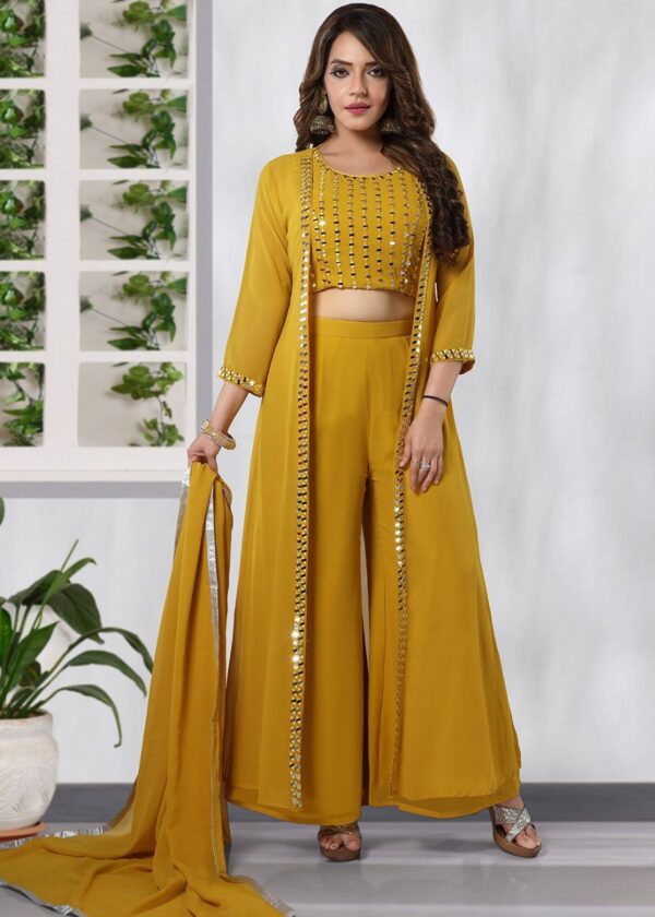 Elegant Yellow Ethnic Suit with Embellished Jacket for Festive Style
